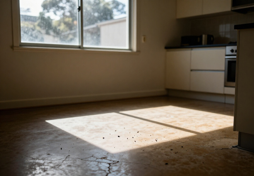 Rodent droppings in a Cremorne storage area before treatment